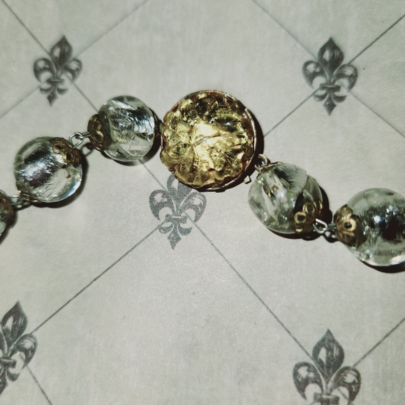 Stunning Decorative Gold Gilt Metal Bead & Spun Glass Bead Necklace Vintage - Picture 2 of 7
